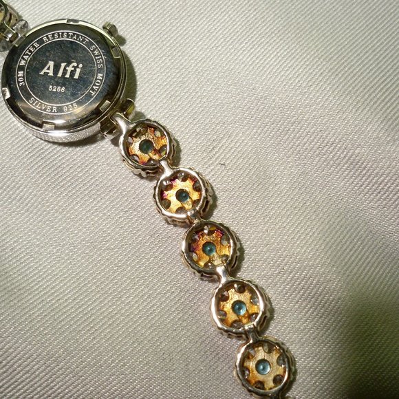 NEW Alfi Blue Cubic Zirconias 925 Silver Swiss Move Watch main image 6